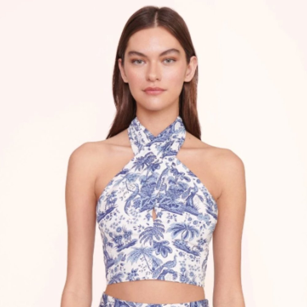 STAUD SMOCKED KAI TOP BLUE TOILE